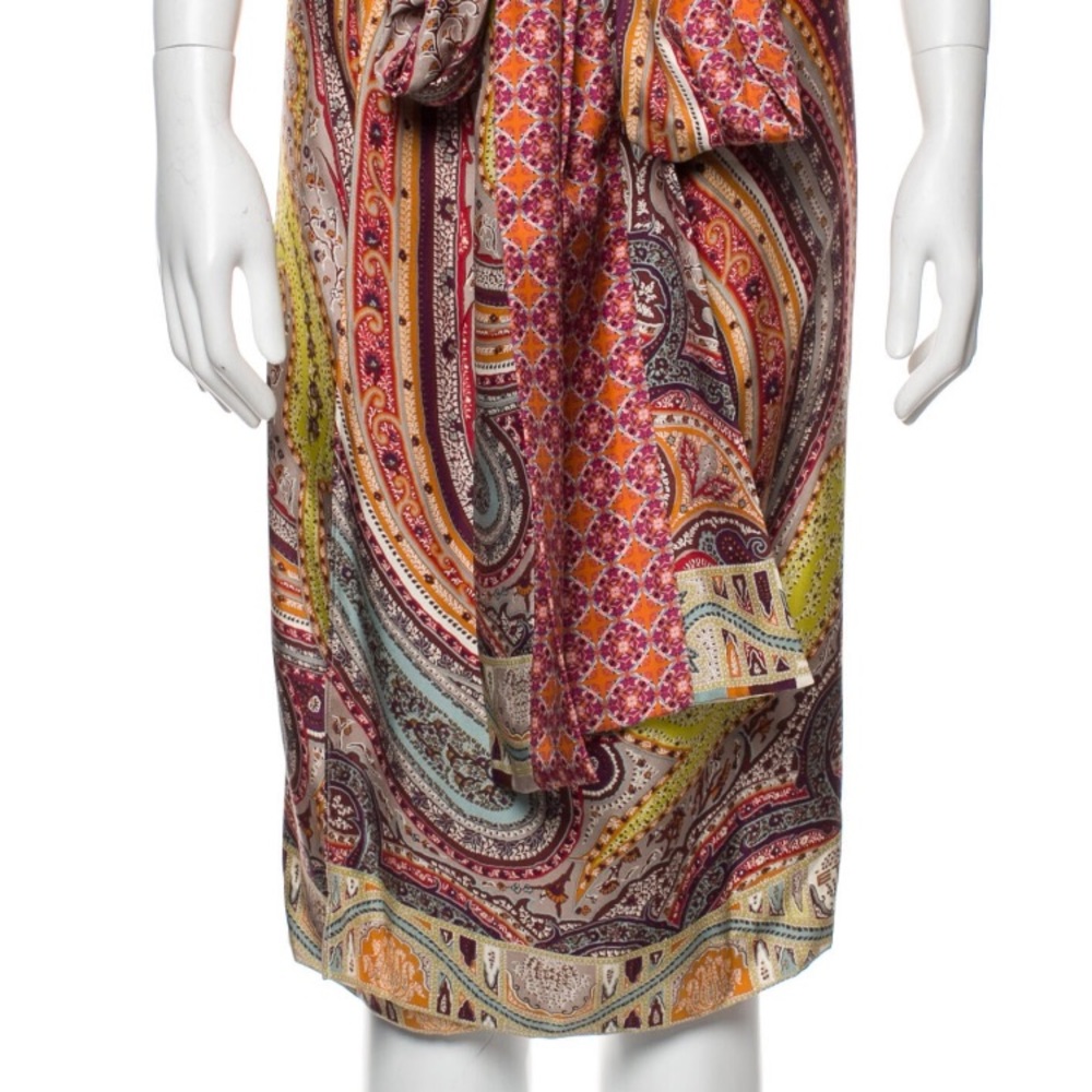 Etro 100% silk paisley print tie dress IT42 US6 - Picture 3 of 7